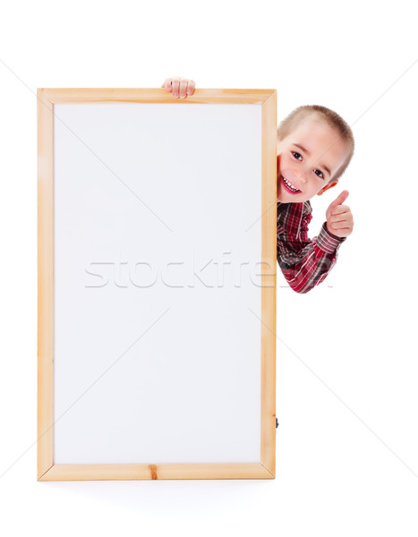 Blijde kid aankondiging weinig jongen tonen Stockfoto © icefront