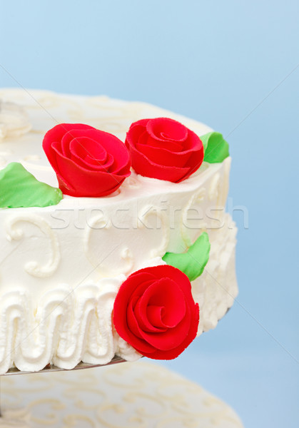 Rote Rose Marzipan Dekoration Hochzeitstorte Ansicht Stock foto © icefront