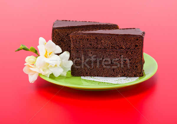 Foto d'archivio: Cioccolato · strato · torta · rosso · fiore · zucchero