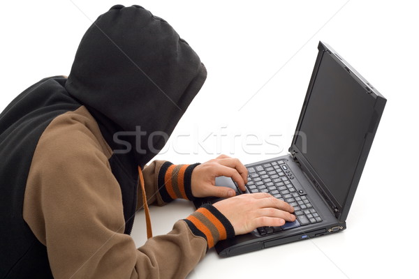 Hacker elöl laptop számítógép üzlet laptop notebook Stock fotó © icefront