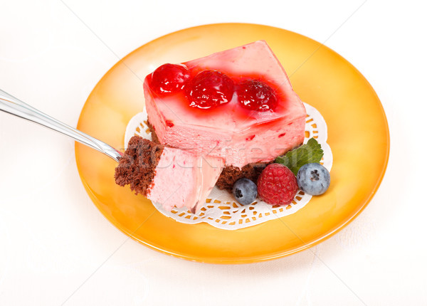 Raspberry yoghurt cake garnished with berries Stock photo © icefront