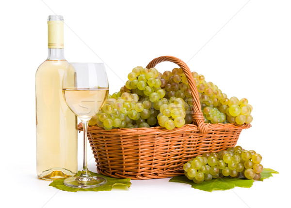 White wine and ripe white grape in basket Stock photo © icefront