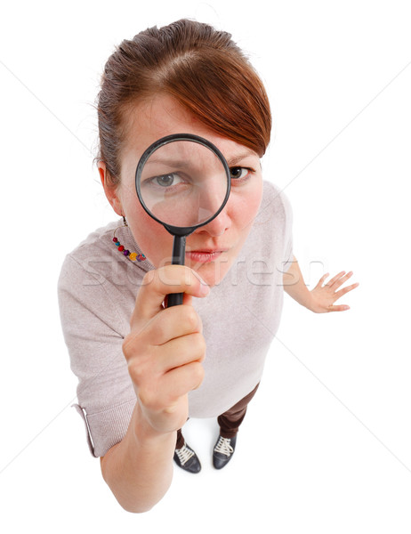 Ernstig vrouw detective vergrootglas toevallig jonge vrouw Stockfoto © icefront