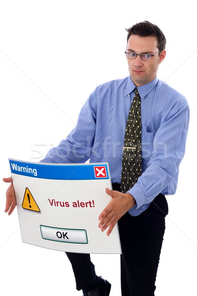 Virus Benachrichtigung Mann Biegen groß Computer-Software Stock foto © icefront