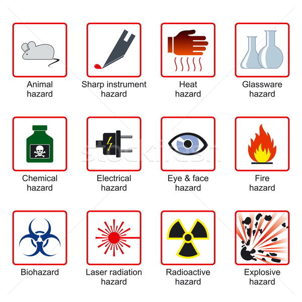Laboratórium biztonság szimbólumok figyelmeztetés címkék vektor Stock fotó © icefront