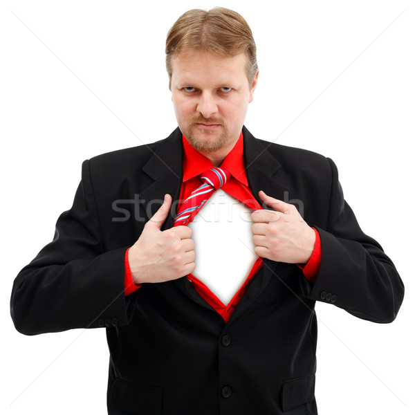 Foto stock: Hombre · súper · apertura · camisa · máscara · adjunto