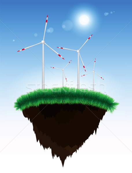 Floating island with grass and windmills Stock photo © icefront