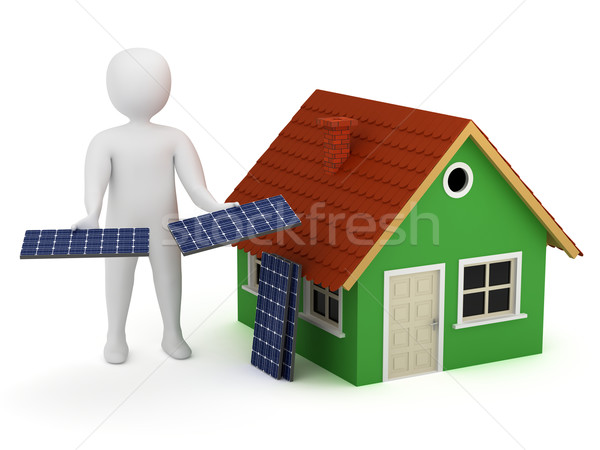 Hombre 3d paneles solares ofrecimiento alternativa energía renovable Foto stock © icefront