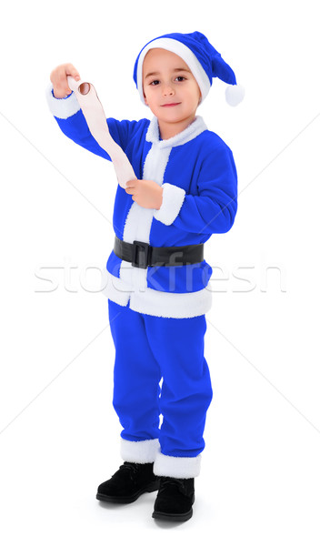 Little blue Santa Claus boy holding blank wish list Stock photo © icefront