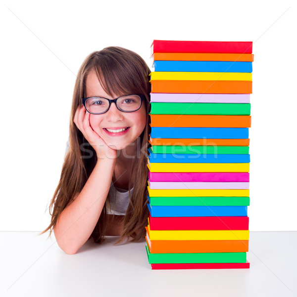 Girl next to book column Stock photo © icefront