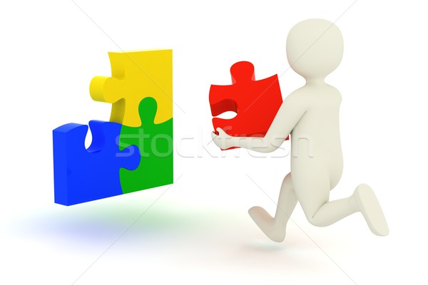 Zdjęcia stock: Biały · człowiek · uruchomiony · puzzle · kawałek · biały · mężczyzna · 3d
