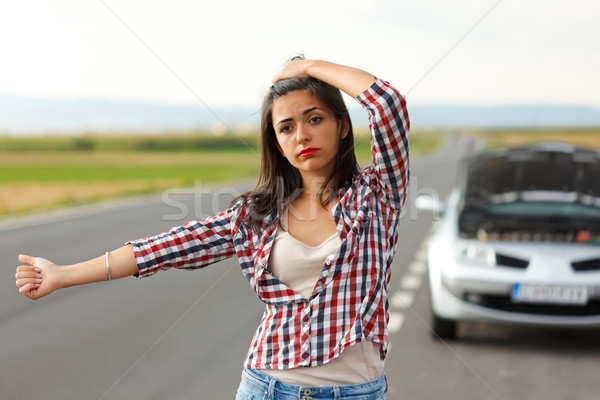 Kadın kırık araba üzücü yol araba yüz Stok fotoğraf © icefront