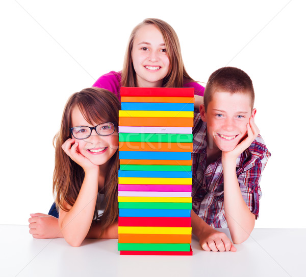Tieners boek kolom glimlachend kleurrijk boeken Stockfoto © icefront