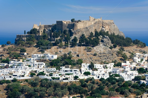 Acropolis eiland Griekenland berg oceaan gebouwen Stockfoto © icefront