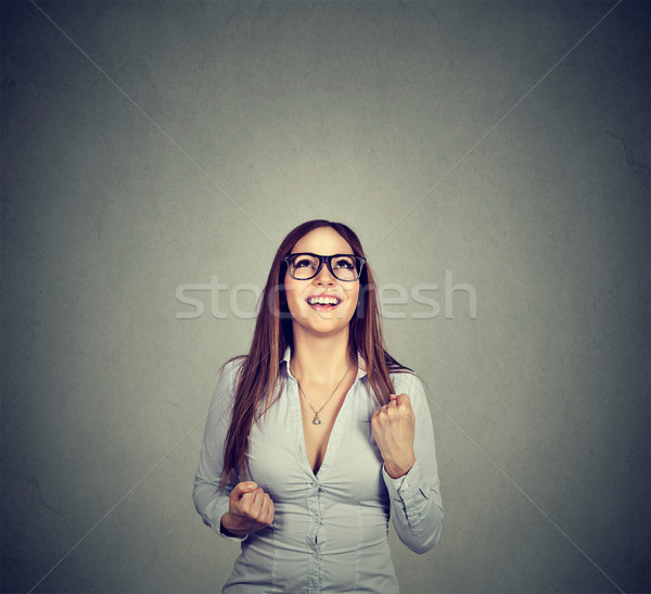 счастливым деловой женщины успех изолированный серый Сток-фото © ichiosea