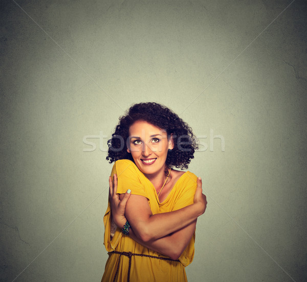 Glücklich lächelnde Frau halten Porträt Stock foto © ichiosea