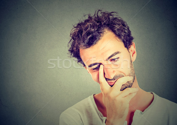Portret smutne człowiek patrząc w dół twarz pracy Zdjęcia stock © ichiosea