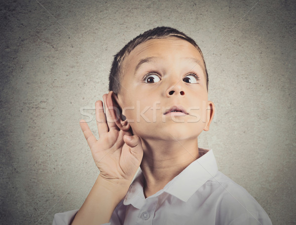 Curious man, boy, listens, hand to ear gesture Stock photo © ichiosea