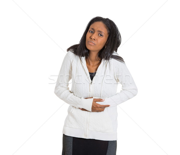Femeie stomac abdomen durere rău izolat Imagine de stoc © ichiosea