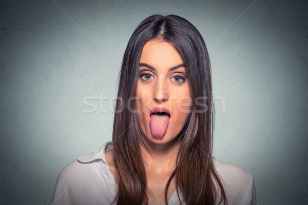 Foto stock: Empresária · fora · língua · negócio · mulher · cara