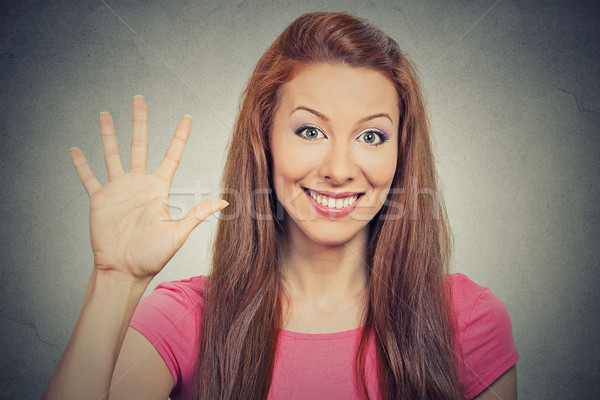 Femeie cinci semna gest mână Imagine de stoc © ichiosea