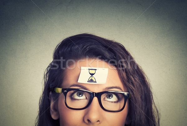 Jonge vrouw zand klok teken sticker Stockfoto © ichiosea