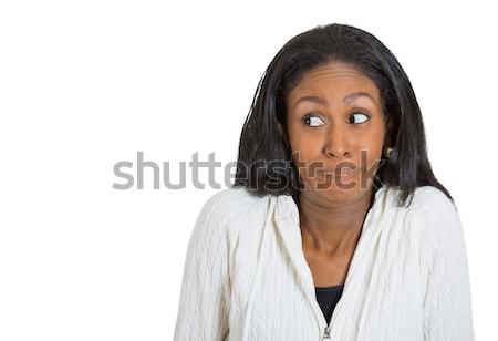 middle aged woman shrugs shoulders I don't know Stock photo © ichiosea