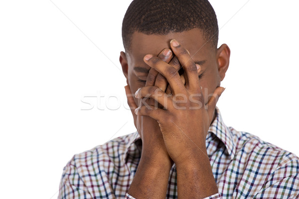 Stock photo: upset man completely covering his face