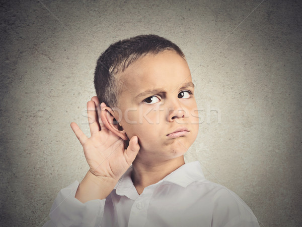 Curious man, boy, listens, hand to ear gesture Stock photo © ichiosea