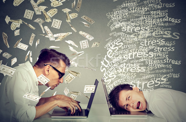 Stressed man next to man under money rain. Pay labor difference 
 Stock photo © ichiosea