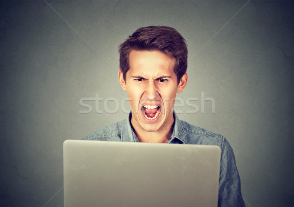 Angry furious business man screaming at computer Stock photo © ichiosea