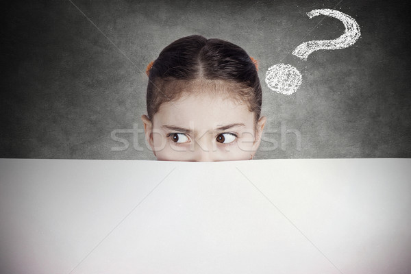 Stock photo: Portrait curious, suspicious young girl, student, school pupil