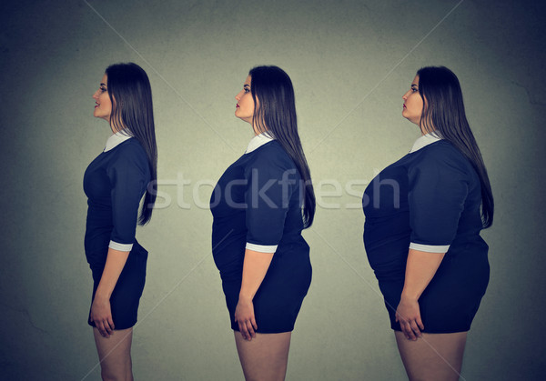 Transformation. Young fat woman becoming slim fit girl.  Stock photo © ichiosea