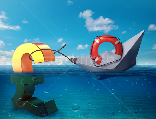 Pound sinking in sea symbol of future UK economy depression recession economic downturns. Results of Stock photo © ichiosea