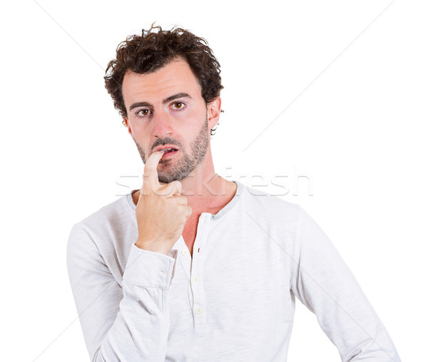 Confuz portret om deget gură Imagine de stoc © ichiosea