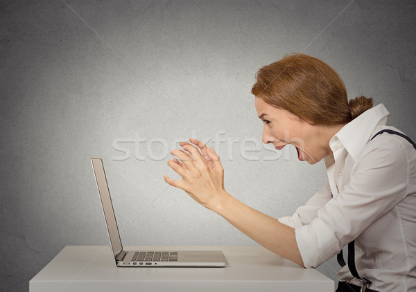 furious businesswoman sitting in front of computer screaming Stock photo © ichiosea