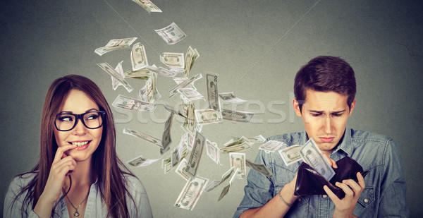 Triste hombre mirando cartera dinero dólar Foto stock © ichiosea