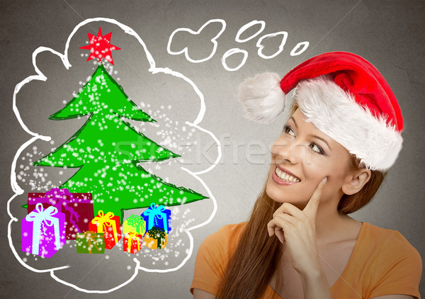 女子 紅色 聖誕老人 幫手 帽子 看 商業照片 © ichiosea