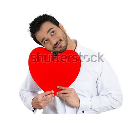 happy smiling woman looking excited holding large red heart  Stock photo © ichiosea