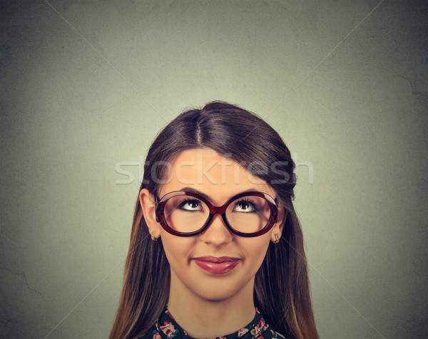 closeup portrait headshot cute happy woman in glasses looking up  Stock photo © ichiosea