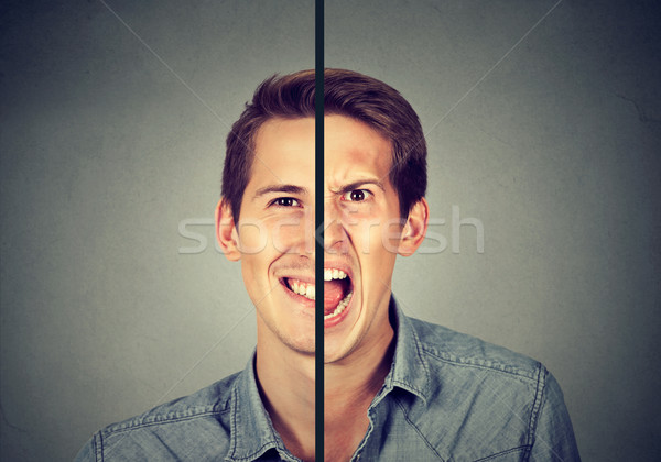 Bipolar disorder concept. Young man with double face expression  Stock photo © ichiosea