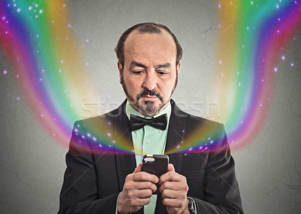 Stock photo: business man using texting playing on smartphone