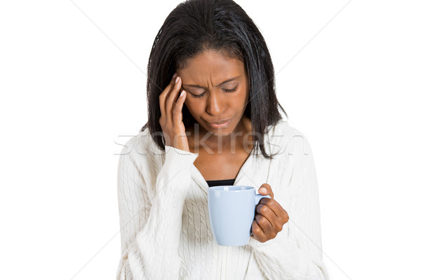 Zdjęcia stock: Zmęczony · smutne · kobieta · patrząc · kubek · kawy