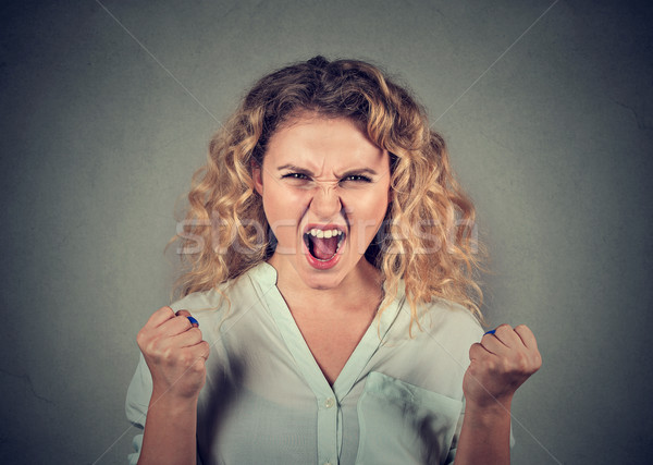 angry woman having nervous breakdown screaming fists up in air Stock photo © ichiosea