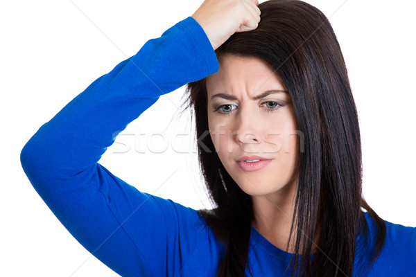 Bosszús nő gondolkodik közelkép portré boldogtalan Stock fotó © ichiosea