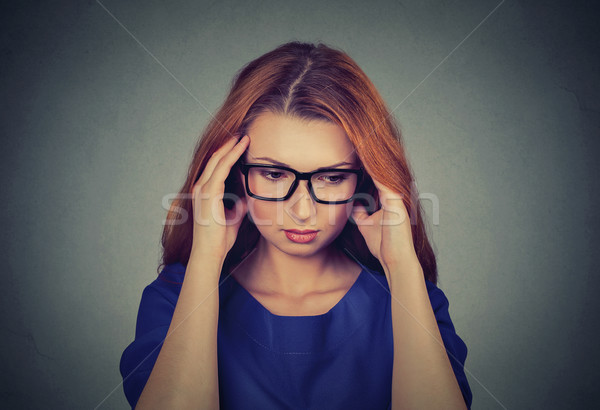 Portrait stressed young redhead business woman having headache Stock photo © ichiosea