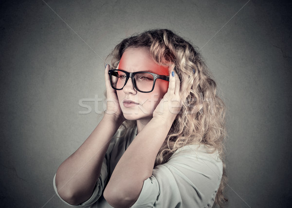 woman with headache, migraine, stress, with red alert accent Stock photo © ichiosea