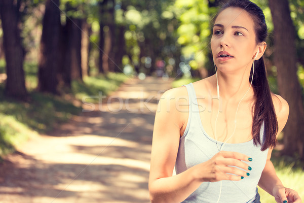 Stockfoto: Vrouw · jogging · park · zonsopgang · licht