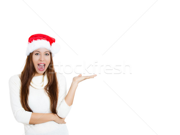 Piękna christmas kobieta wskazując kopia przestrzeń Zdjęcia stock © ichiosea