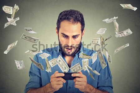 Technológia online bankügylet pénzátutalás ekereskedelem boldog Stock fotó © ichiosea